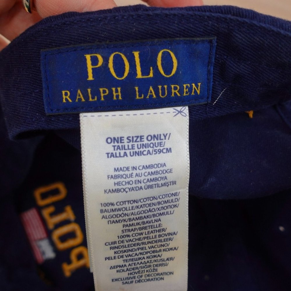 Polo Ralph Lauren Hat Mens Blue Navy Cap USA Flag Logo Pony Cotton Leather Strap - Picture 8 of 12